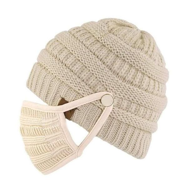 

knit beanie and face cover set detachable covering knitted warm hat for women men &t8 cycling caps & masks, Black