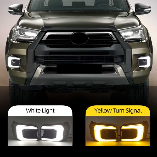 2pcs Auto LED Daytime Running Light für Toyota Hilux Rocco 2020 2021 2022 Dynamisches Turn Yellow Signal DRL Day Light Fog Lampe