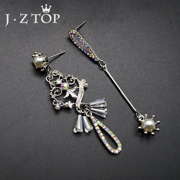 

dangle & chandelier jzcute clown cartoon crystal drop earrings woman luxury imitation pearls asymmetric long earring female oorbellen, Silver