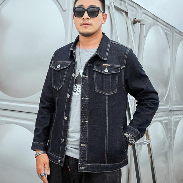 

men's jackets add fertilizer to increase the simple solid color denim jacket large size men autumn and winter loose, Black;brown
