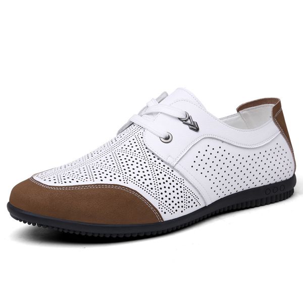 

men casual shoes sandals summer hollow out flat fashion leather loafers shallow outdoor male breathable work office drive