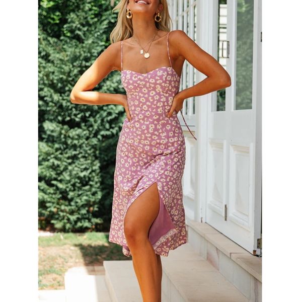 

women dress floral print casual summer vestidos split boho girl ladies slip dresses female chic 2021 spring new fashion, Black;white