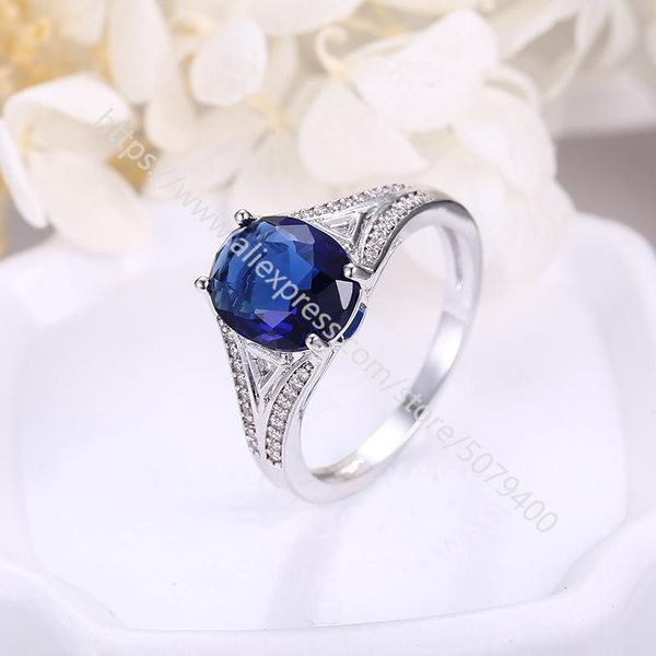 

wedding rings oval sapphires cz ring white gold plated blue rhinestone gems silver handmade gypsy boho engagement jewelry women, Slivery;golden