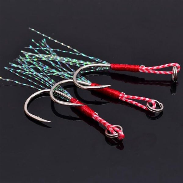 

5pcs/set barbed hooks with colorful string iron ocean boat fishing fishhooks for sturgeon