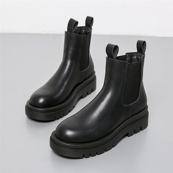 

boots cootelili pu leather women winter 5.5cm heel for ladies slip on platform black basic shoes botas