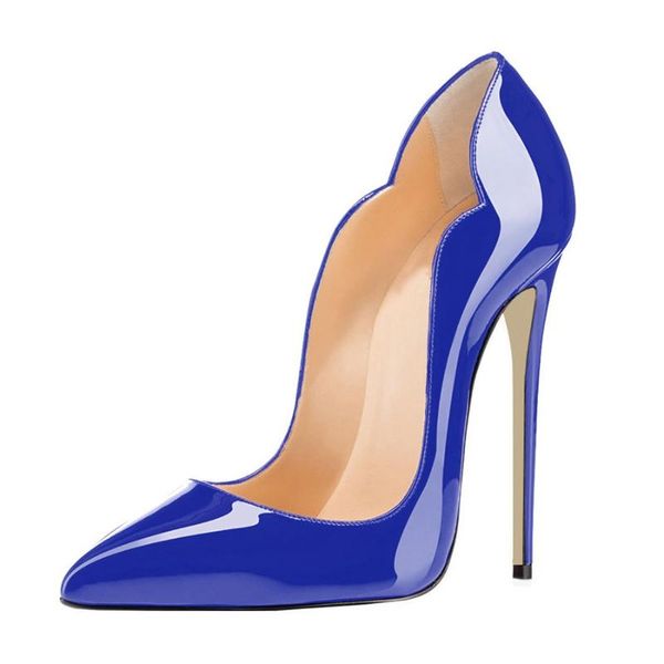 

dress shoes drop woman thin high heels 12cm patent leather wedding blue red black women pumps brand party for ladies d012a