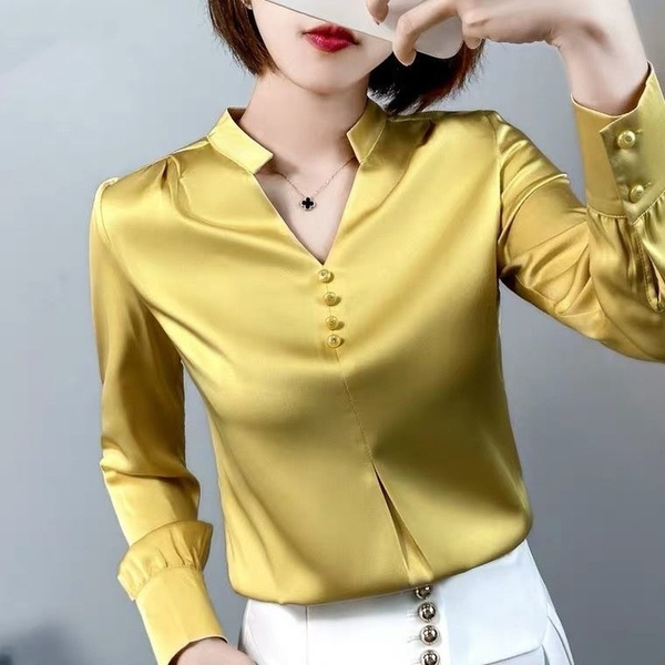 

2021 chiffon blouse for women spring summer 2021 women fashion green long sleeve overshirt tunic for women office clothes, White