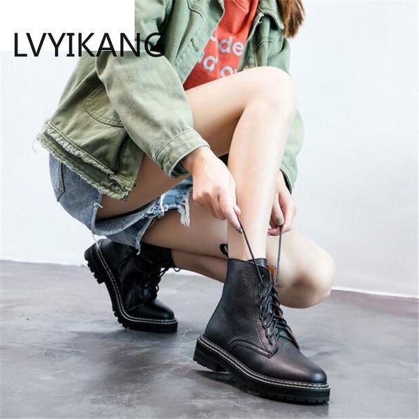 

boots lvyikang 2021 women leather black ankle autumn winter motorcycle