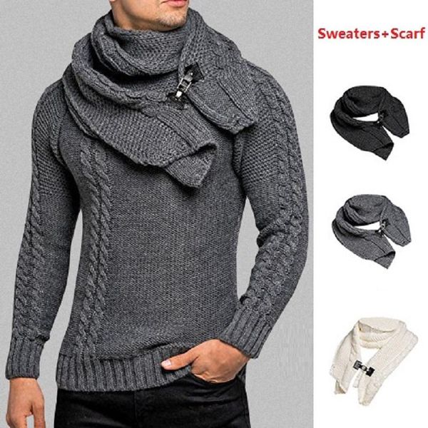

men's sweaters fashion long sleeve bib detachable slim pullover knitted sweater winter clothes ropa de hombre men clothing spring autum, White;black