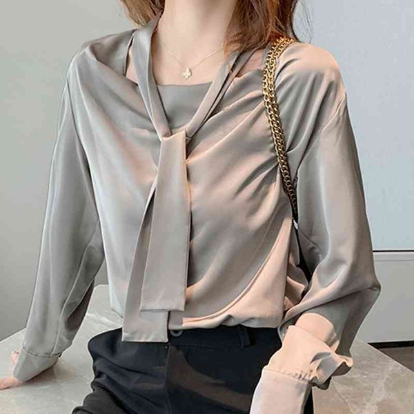 

blouses femme long sleeve chiffon blouse shirt women blouse women blusas mujer de moda bow v-neck office blouse e368 210602, White