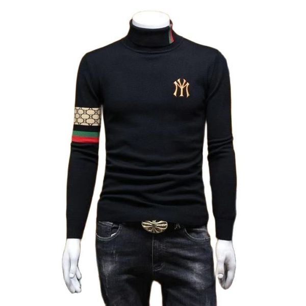 

men's warm sweater, casual wear, luxury br, fashion digner, medium high collar, autumn and winter, high-end, novel, 2, White;black