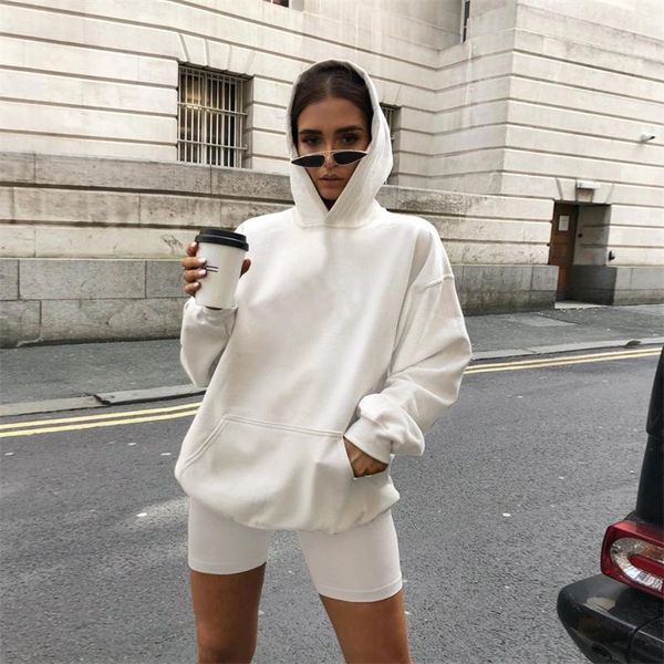 

women's tracksuits 2 pieces suit set female solid color long sleeve hooded pullover with pocket + shorts casual loose clothes s//l/xl, Gray