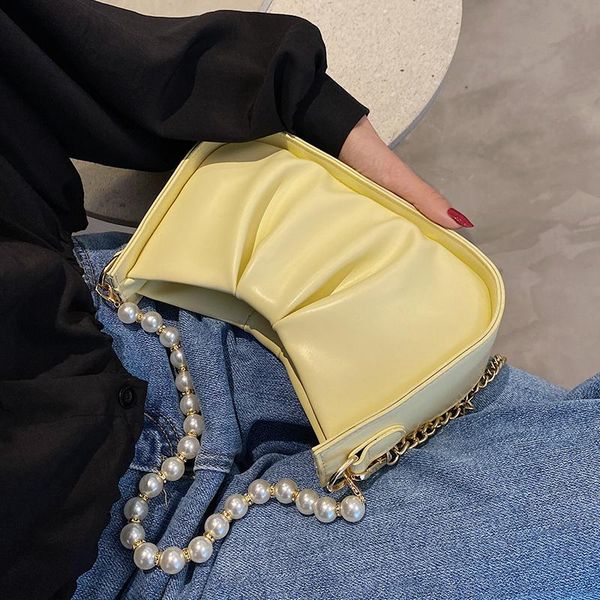 

evening bags leather belt small pu designer pearl shoulder for women 2021 summer underarm chain handbags female brand travel tote