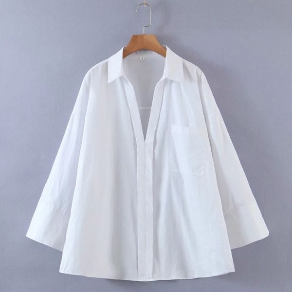 

spring women white oversized shirt turndown collar smock female long sleeve blouse casual lady loose blusas s8652 210430