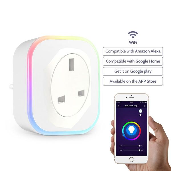 

smart power plugs plymoton 2 pcs plug wireless uk standard with rgbw 1 usb charging port for google home alexa voice remote control socket