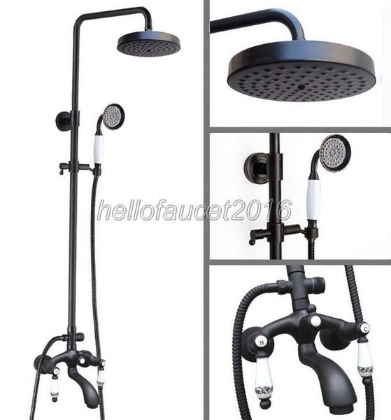 

black oil rubbed bronze finish bathroom rain shower faucet set dual holder control bathtub mixer tap wall mounted lhg138 sets