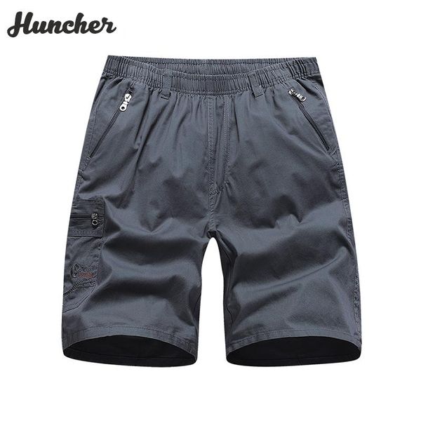 

huncher mens cargo shorts men 2021 summer solid side pockets short streetwear harajuku casual cotton pants grey for men's, White;black