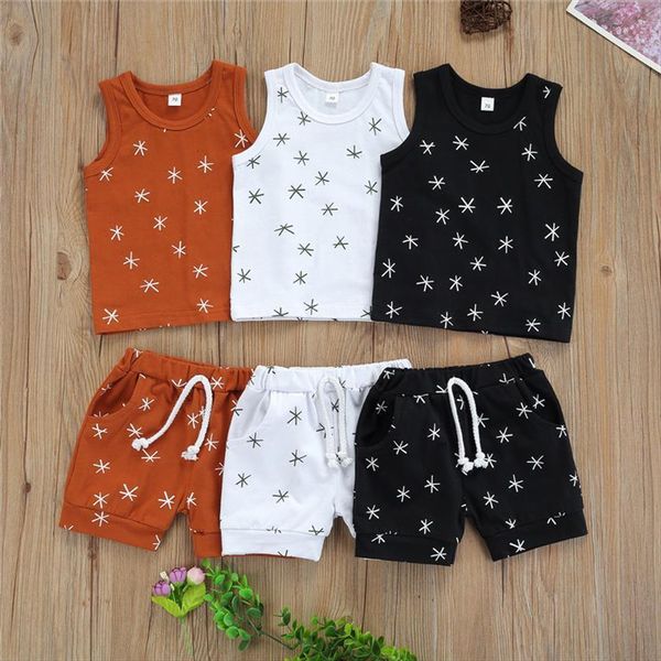 

0 3y casual cotton boys girls suit summer toddler kids sleeveless star print vest shorts 2pcs children tracksuits clothes, White