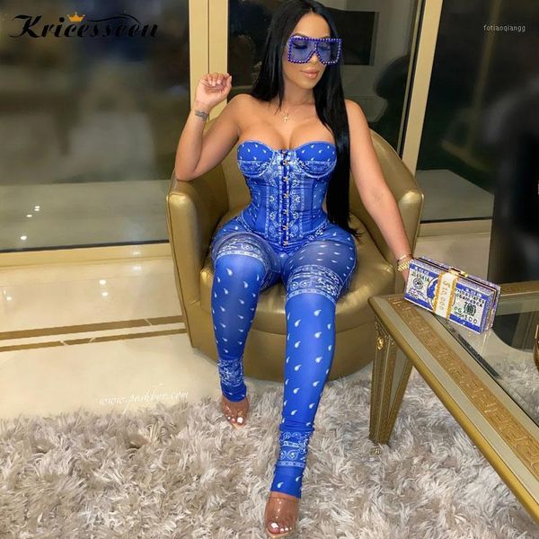 

kricesseen chic printed bandana corset set women strapless tank and legging matching two-piece suits club wear women's tracksuits, Gray