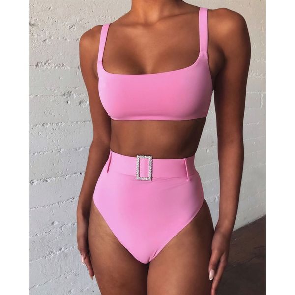 

2021 with belt padded high waist bikini female swimsuit women swimwear two-pieces bikini set bather bathing suit swim lady k2826
