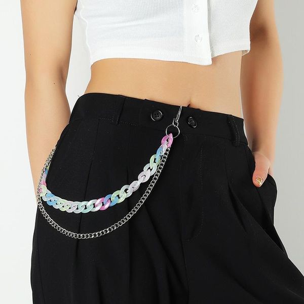 

belts punk pants chain for women dress multi-layer chains multicolor waist girls belt keychain hip hop fashion waistband, Black;brown