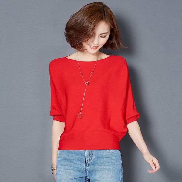 

women's sweaters plus size 4xl knitted sweater women spring three quarter batwing sleeve solid thin ice silk female pullover loose clo, White;black