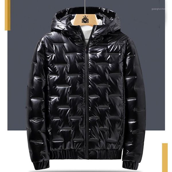 

men's down & parkas winter coat, cotton-padded jacket 5xl large size, shiny, warm, hooded short outerwear, Black