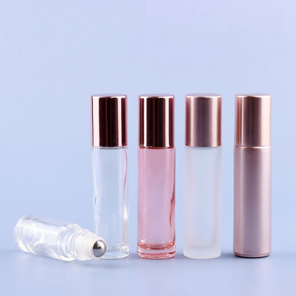 5ml Roll On Frasco de Perfume Vidro Metal Roller Ball Óleo Essencial Fragrância Recipiente 10ml Ouro Rosa