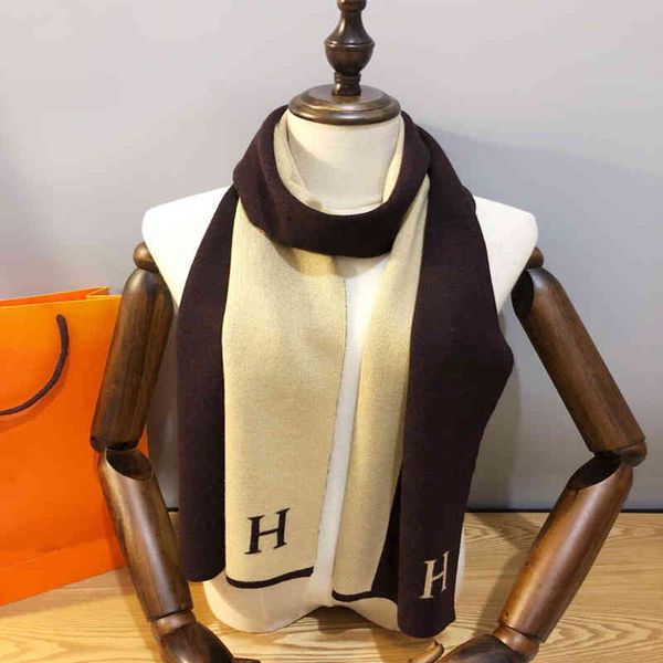

70% off design scarf h letter men's knitting color matching 2021 new autumn and winter cashmere leisure suit business 0ild, Blue;gray