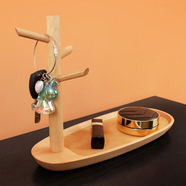 

hooks & rails creative nordic style wooden storage home decoration tray phone key jewelry holder deskorganizer table container