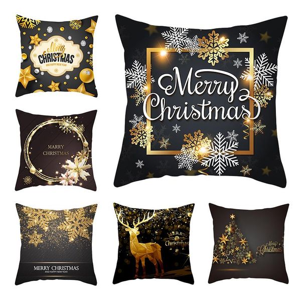

cushion/decorative pillow merry christmas black gold pillowcase printing pillows covers party home sofa decoration pillowcases 45*45cm