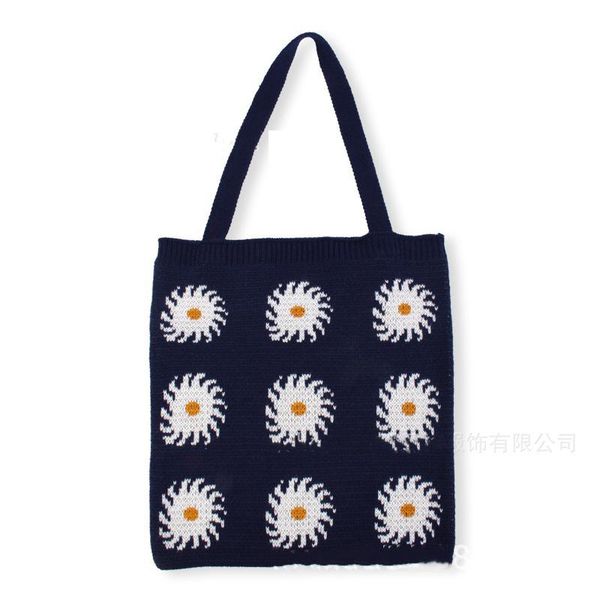 

evening bags arrival knitting bag girls daisy pattern design shoulder fashion sky blue school tote teenage large capacity handbag sac