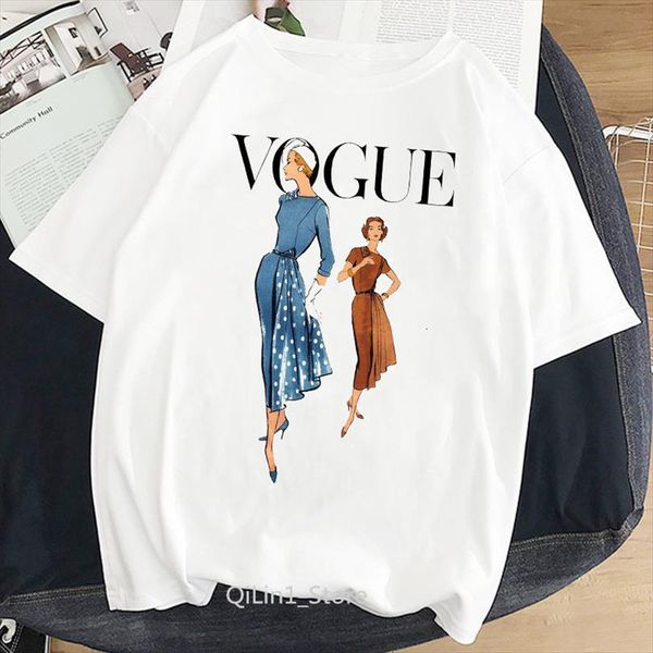 

vintage vogue and women harajuku men womens summer tee femme white aesthetic clothes female 90s hip, White;black