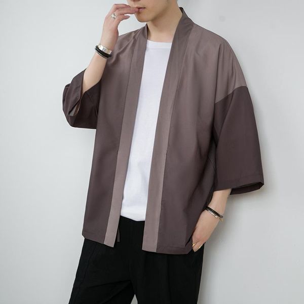 

ethnic clothing plus size men cardigan japanese kimono samurai costume jacket for shirt yukata haori casual coat, Red