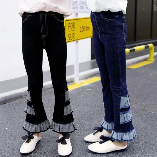 

jeans 5-13t girl tassel bell-bottoms flare pants denim wide leg trousers 2021 sprin gautumn girls kids clothes, Blue