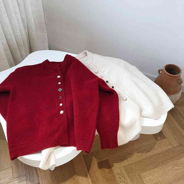 

gem button cardigan women's autumn winter loose single-breasted sweater coat vzj3, White;black