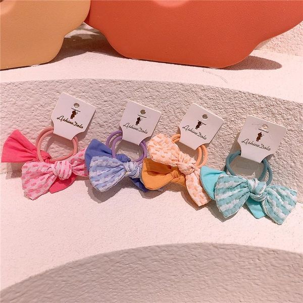 

korea style lovely sweet small fresh girl striped fabric bow princess head rope for children's fashion hair accessories, Slivery;white