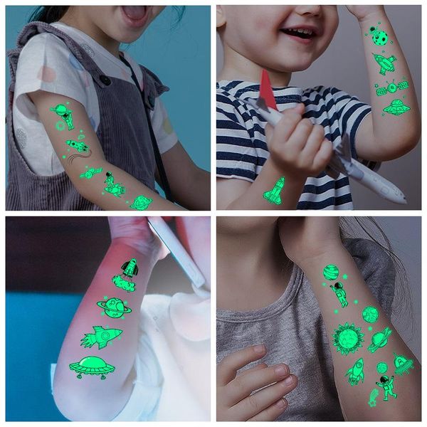 

party decoration space man tattoo for children glowing dark taty waterproof fake tatoo luminous stickers body art cartoon tatto
