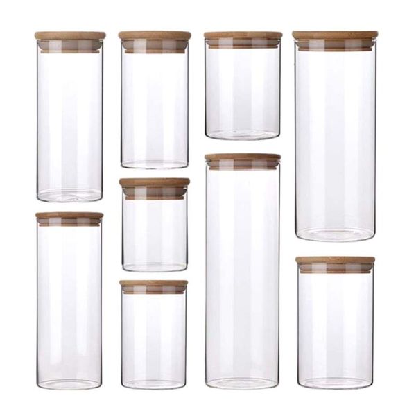 

storage bottles & jars 175/250/300/380ml clear glass jar sealed canister food container for loose tea coffee bean sugar salt (with bamboo li