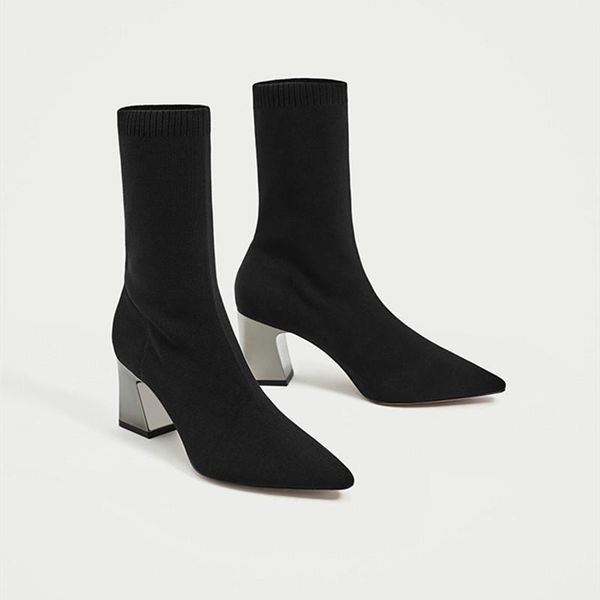 

boots force socks and sharp high elastic silver coarse with short 2021, Black