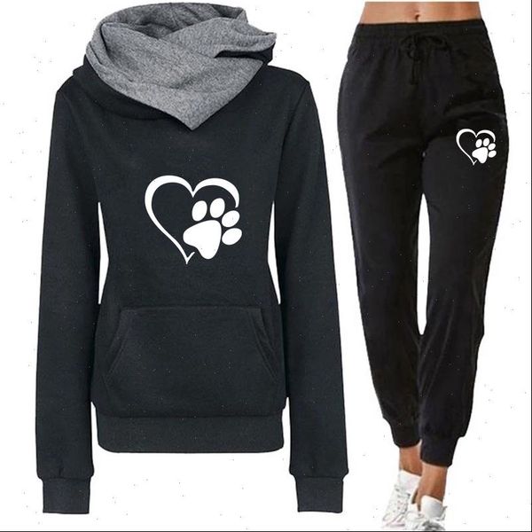 

autumn winter tracksuit 2 piece women tracksuits set pullovers print hoodies pants suit female sportwear casual full length trousers outfit, Gray