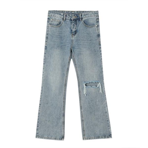 

men's jeans men broken hole small boot cut casual denim pant male streetwear hip hop vintage fashion loose trousers s-xl, Blue