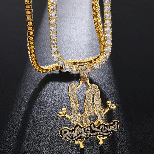 

pendant necklaces men/women hip hop rolling loud la with zircon tennis chain hiphop iced out bling necklace fashion jewelry, Silver
