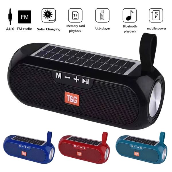 Altoparlante a colonna portatile wireless compatibile con Bluetooth Carillon stereo Accumulatore di energia solare Impermeabile USB AUX Radio FM Bassi