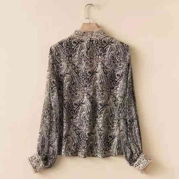 

skirts spring summer blouse shirt woman stand neck vintage print hollow out embroidery long sleeve black red green