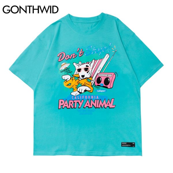 

gonthwid tshirts harajuku funny party animal dog print t-shirts streetwear fashion hip hop casual tees summer short sleeve c0315, White;black
