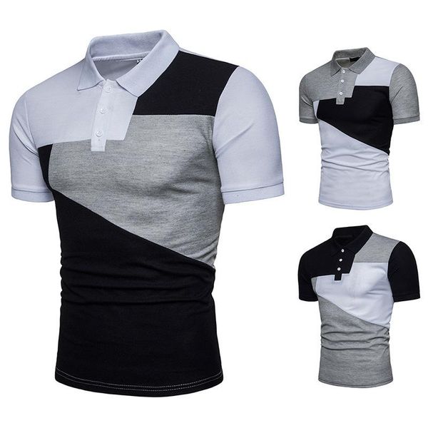 

men's polos spring and summer color matching slim fashion casual lapel short-sleeved shirt high-quality top, White;black