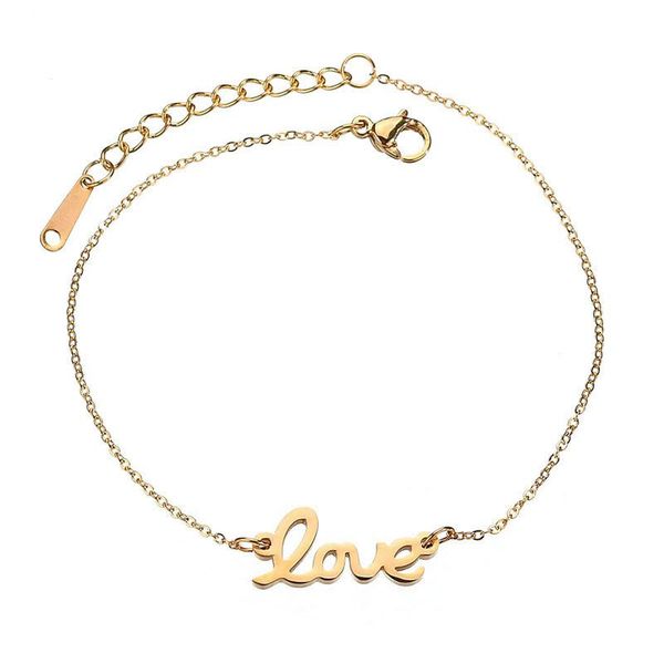 

charm bracelets gold silver color love letter stainless steel round bangle bracelet for women men jewelry gift pulseras mujer brazaletes, Golden;silver