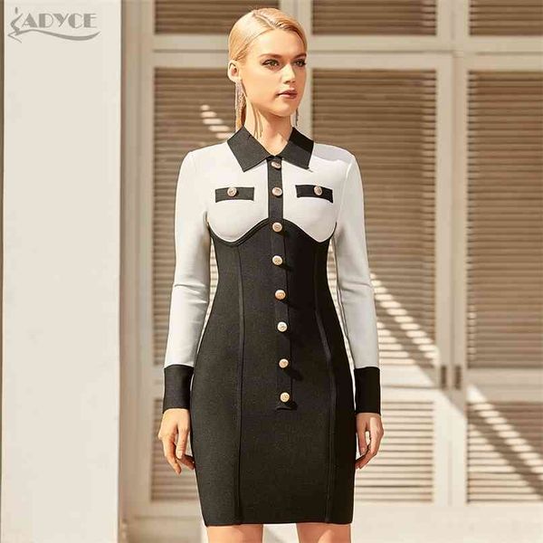 

autumn women fashion long sleeve mini dress buttons patchwork club celebrity evening runway party dresses 210507, Black;gray