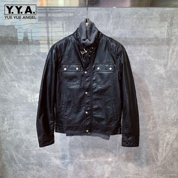 

men's jackets 2021 autumn winter mens o-neck biker jacket fashion korean style slim vintage zippers solid casual black male outerwear, Black;brown